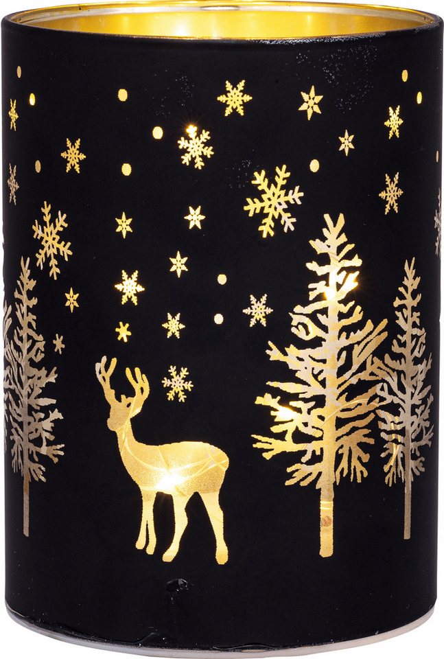 HGD Dekoobjekt Deko-Zylinder - mit LED-Beleuchtung, mit niedlichem winterlichem Waldmotiv - Deko für Tisch/Schrank von HGD