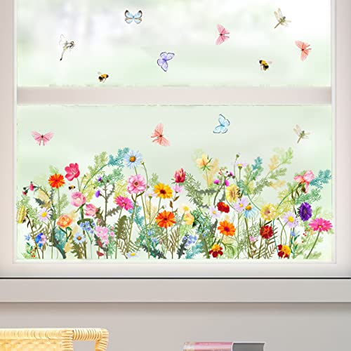 HGDESIGN® Fenster Bild Fensteraufkleber Blumen Schmetterling Frühli Fensterdek Wiederverwenbar Beideseite Sichtig Wohnzimmer Schlafzimmer Kinderzimmer Babyzimmer Wandaufkleber Wandtattoo(125x65cm) von HGDESIGN