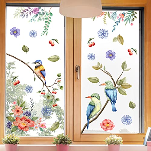 HGDESIGN® Fenster Bild Fensteraufkleber Fenster Sticker Kirschblüte Vögel Hasen Wohnzimmer Schlafzimmer Kinderzimmer Fensterdeko (Variante B) von HGDESIGN