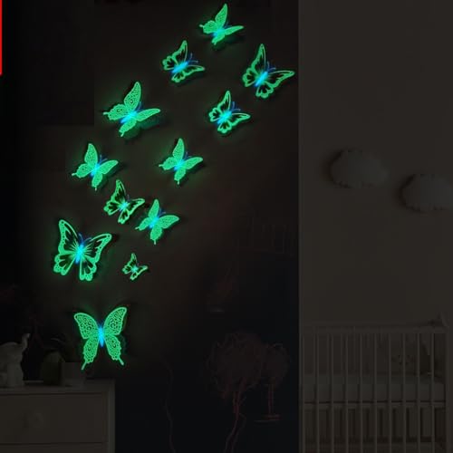 HGDESIGN® Wandtattoo Leuchtend Wandaufkleber leuchtsticker 3D Schmetterling Blumenranke Wohnzimmer Schlafzimmer Wanddeko (A) von HGDESIGN