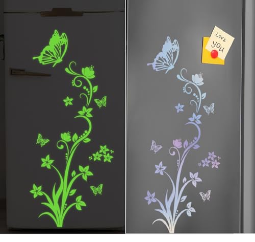 HGDESIGN® Wandtattoo Leuchtend Wandaufkleber leuchtsticker 3D Schmetterling Blumenranke Wohnzimmer Schlafzimmer Wanddeko (B) von HGDESIGN