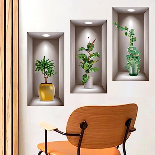 HGDESIGN® Wandtattoo Wandaufkleber 3D Vase Grüne Pflanzen Magnolie Wandsticker Wohnzimmer Schlafzimmer Wandbild Wanddeko (A) von HGDESIGN