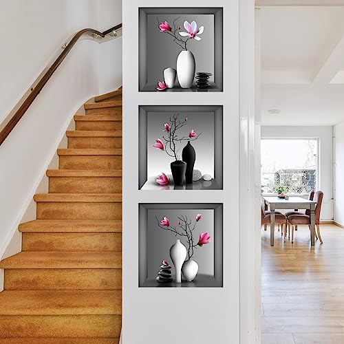 HGDESIGN® Wandtattoo Wandaufkleber 3D Vase Grüne Pflanzen Magnolie Wandsticker Wohnzimmer Schlafzimmer Wandbild Wanddeko (B) von HGDESIGN