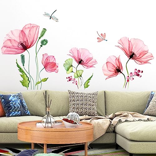 HGDESIGN® Wandtattoo Wandaufkleber Blumen Mohnblumen Rot Wohnzimmer Schlafzimmer Wandsticker Wandbild Wanddeko Selbstklebend (Rot) von HGDESIGN