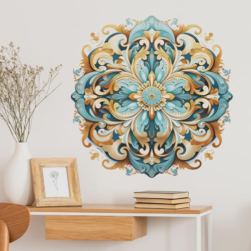 HGDESIGN® Wandtattoo Wandaufkleber Fensteraufkleber Mandala Blau Grün (BxH) 56x56cm Wohnzimmer Schlafzimmer Wandsticker Wandbild Boho Style Flur Yoga Wanddeko (A) von HGDESIGN