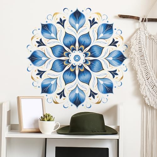 HGDESIGN® Wandtattoo Wandaufkleber Fensteraufkleber Mandala Blau Grün (BxH) 56x56cm Wohnzimmer Schlafzimmer Wandsticker Wandbild Boho Style Flur Yoga Wanddeko (B) von HGDESIGN