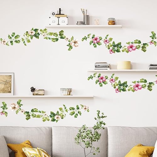 HGDESIGN® Wandtattoo Wandaufkleber Grüne Blätter Pflanzen Blume Ranke Efeu Rebe Wandsticker Wanddeko für Wohnzimmer Schlafzimmer Flur Küche Leiste (B) von HGDESIGN