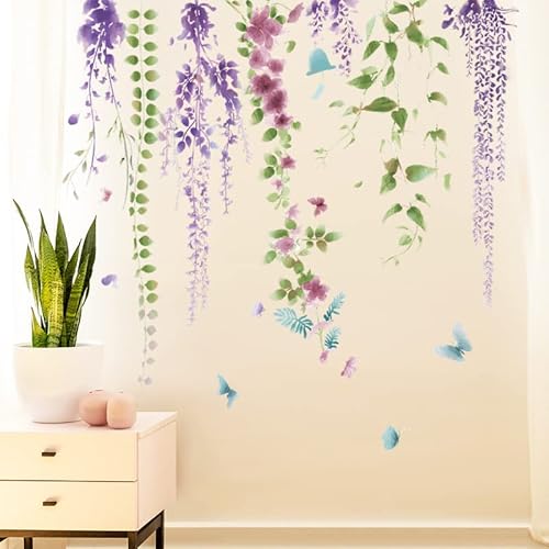 HGDESIGN® Wandtattoo Wandaufkleber Hängende Pfirschblüte Blumen Rebe Rosa Blüten Wandsticker Wohnzimmer Schlafzimmer Wanddeko (B) von HGDESIGN