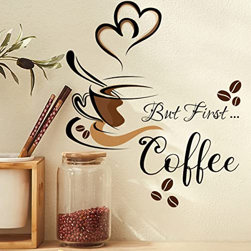 HGDESIGN® Wandtattoo Wandaufkleber Kaffee Zeit But First Coffee Eule Cappuccino Wandsticker Wanddeko für Küche Esszimmer (A) von HGDESIGN