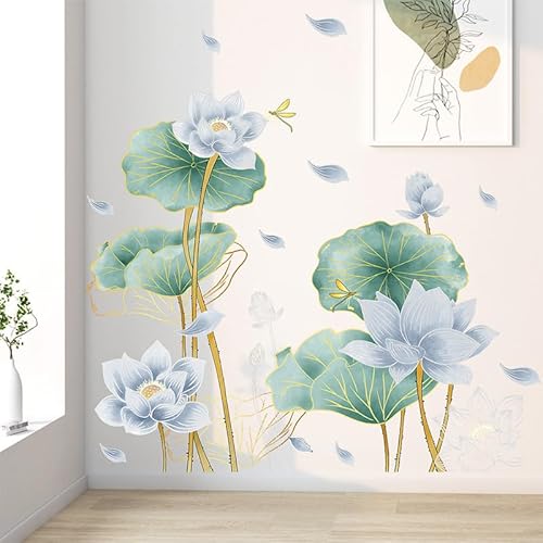 HGDESIGN® Wandtattoo Wandaufkleber Lotus Blau Grün Wohnzimmer Schlafzimmer Wandsticker Wandbild Wanddeko (A) von HGDESIGN