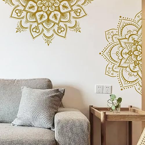 HGDESIGN® Wandtattoo Wandaufkleber Mandala Blau Schwarz (BxH) 78x40cm Wohnzimmer Schlafzimmer Wandsticker Wandbild Boho Style Flur Yoga Wanddeko (B) von HGDESIGN