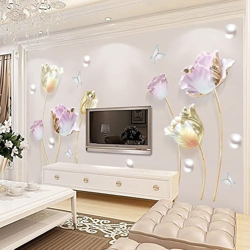 HGDESIGN® Wandtattoo Wandaufkleber Tulpen Perle Blumen Wohnzimme Schlafzimmer Wandsticker Home Dekor Wanddeko von HGDESIGN