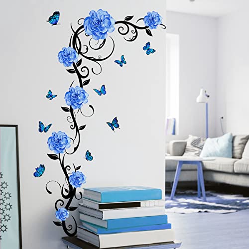 HGDESIGN® Wandtattoo Wandaufkleber Wandsticker Blau Pfingstrose Rose Blumenranke Wohnzimmer Schlafzimmer Wanddeko Home dekor von HGDESIGN