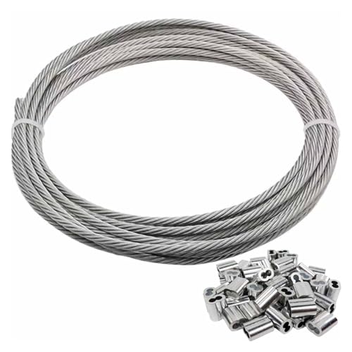 HGDNNDEOP Drahtseil 2,5 mm/0,1 Zoll Drahtseil Langlebige Wäscheleine mit Aluminiumhülse 7x7-strängiges Edelstahlseil for Pflanzenkletterseile(2.5mm/100m) von HGDNNDEOP