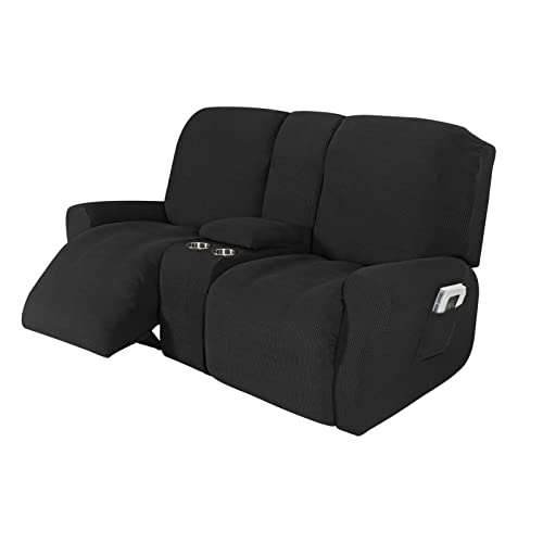 Mikrofaser Stretch Liegestuhl Sofa Schonbezug - 8-teiliges Set für 2-Sitzer Liebessitz mit Mittelkonsole, dicker und weicher Bezug für bequemes Entspannen von HGFE