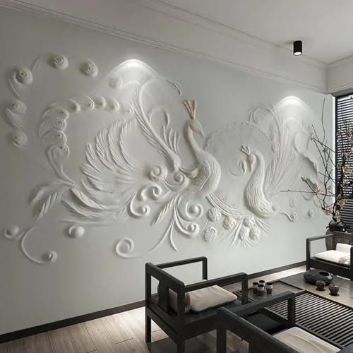 HGFHGD Wandbild 3d Wohnzimmer Dekorative Tapete Weiß Relief Pfau Innenwandkunst PVC Selbstklebende Papiermalerei HGFHGD Wandbild 3d Wohnzimmer Dekorative Tapete Weiß Relief Pfau Innenwandkunst PVC Selbstklebende Papiermalerei von HGFHGD