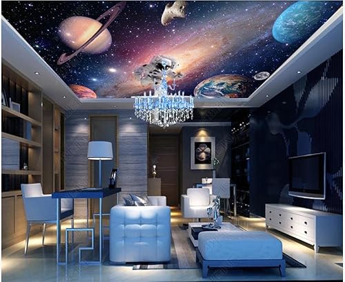 HGFHGDM Fototapete 3D-Deckenwandbild schöner Himmel Planet Astronaut Wohnzimmer Schlafzimmer Hotel Wandaufkleber Seidenstoff Wandkunst Dekoration von HGFHGDM