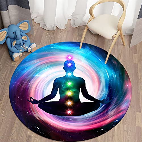 HGFHKL Mandala Chakra Runde Teppich Wohnzimmer Meditation Thema Home Teppich Bereich Teppich Schlafzimmer Bodenmatte Home Decoration Runde Teppich von HGFHKL