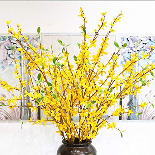 HGFTJY 6 Zweige Künstliche Blumen Forsythia - 100cm - Gelb - Winter-Jasminblüten mit Blättern - für Haus und Büro Dekoration von HGFTJY