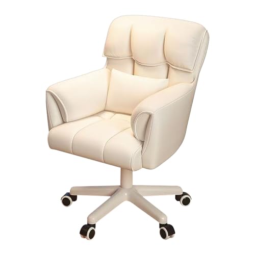 HGFVNFVKHA Bürostuhl mit Dickem Rückenkissen, Bürostuhl Ergonomisch mit Breitem Sitz und Nylonfüßen, Für Schlafzimmer oder Arbeitszimmer(White) von HGFVNFVKHA