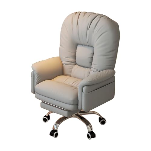 HGFVNFVKHA Ergonomischer Bürostuhl, Schreibtischstuhl mit Dickem Fußstützkissen und Wolkenbaumwolle Füllung, Geeignet für Heim Büro und Schlafzimmer(Gray) von HGFVNFVKHA