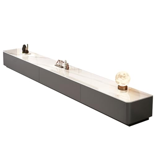 HGFVNFVKHA Freistehendes TV Lowboard, TV Tisch mit Stahlverstärkungen und Aufbewahrungsschubladen, TV Schrank mit Glaskomponente für Kleine Wohnzimmer(White,70.9in/180cm) von HGFVNFVKHA
