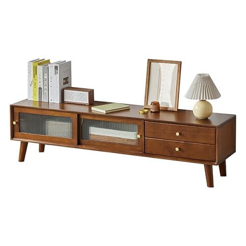 HGFVNFVKHA Moderner Solider Meuble TV, Meuble Tele Mit Schiebetür, Verstellbare Abteile, Kiefern Wohnzimmer Fernsehständer, Stabil Und Robust(Brown,47.2in/120cm) von HGFVNFVKHA