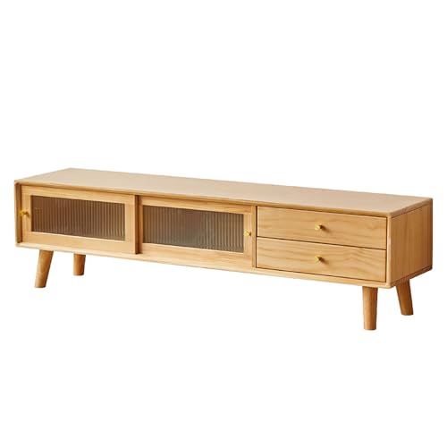 HGFVNFVKHA Moderner Solider Meuble TV, Meuble Tele Mit Schiebetür, Verstellbare Abteile, Kiefern Wohnzimmer Fernsehständer, Stabil Und Robust(Yellow,59.1in/150cm) von HGFVNFVKHA