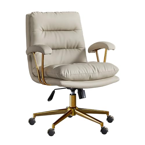 HGFVNFVKHA Schreibtischstuhl Hochlehner, Ergonomischer Bürostuhl mit Lendenwirbelstütze, Goldbeschichtete Eisenfüße, Drehstuhl mit Hebe- und Drehfunktion(Gray) von HGFVNFVKHA