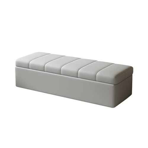 HGFVNFVKHA Sitzbank mit Stauraum, Sitzbank Schlafzimmer Wohnzimmer mit Stützstange, Lederbezug, Storage Bench aus Hochdichtem Schaumstoff(Silver,160cm/63.0in) von HGFVNFVKHA