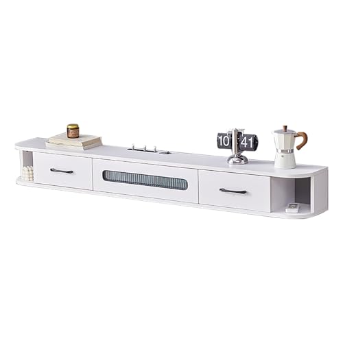 HGFVNFVKHA TV Board Wandmontiert, Moderner Fernsehtisch mit Schubladen und Glastüren, Spart Platz im Wohnzimmer und ist Leicht zu Reinigen(47.2in/120cm) von HGFVNFVKHA