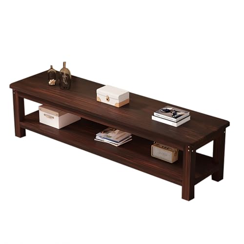 HGFVNFVKHA TV Board aus Massivholz, Entertainment-Center mit Doppellagigem Stauraum und Abgerundeten Ecken, Einfacher TV Tisch mit Dicken Beinen(Black,55.1in/140cm) von HGFVNFVKHA