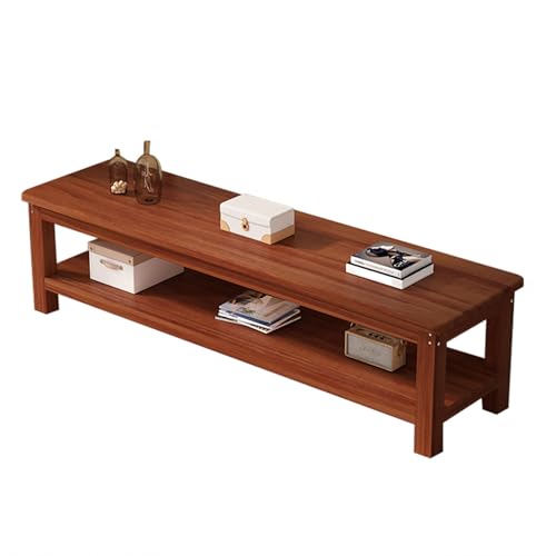 HGFVNFVKHA TV Board aus Massivholz, Entertainment-Center mit Doppellagigem Stauraum und Abgerundeten Ecken, Einfacher TV Tisch mit Dicken Beinen(Brown,55.1in/140cm) von HGFVNFVKHA