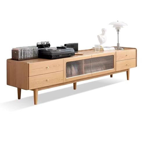 HGFVNFVKHA TV Board aus massiver Esche, Fernseher Schrank aus Holz mit Schubladen und verstellbaren Trennwänden, Für modernes Wohnzimmer(78.7in/200cm) von HGFVNFVKHA