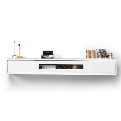 HGFVNFVKHA TV Schrank aus Massivholz, TV Table mit halb offenem Glasschrank, Ständer für Wohnzimmer und kleines Schlafzimmer, modernes schwebendes Design(White,78.7in/200cm) von HGFVNFVKHA