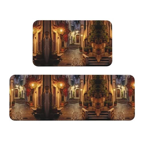 Italienischer Küchenteppich, Motiv: Old Street Weihnachten, rutschfest, für Waschbecken, Waschküche, 2 Stück Italienischer Küchenteppich, Motiv: Old Street Weihnachten, rutschfest, für Waschbecken, Waschküche, 2 Stück von HGFVY