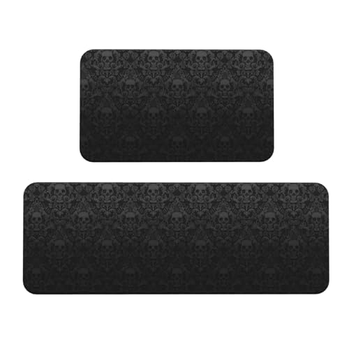 Küchenteppich, Gothic-Tapete, Totenkopf-Design, rutschfest, für Waschbecken, Waschküche, 2 Stück Küchenteppich, Gothic-Tapete, Totenkopf-Design, rutschfest, für Waschbecken, Waschküche, 2 Stück von HGFVY