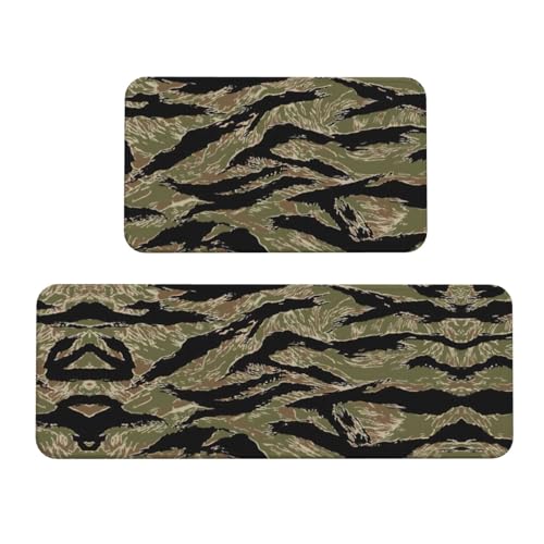 Küchenteppich, Motiv: Tiger, gestreift, Camouflage, 2 Stück, rutschfeste Küchenmatten für Boden, Waschküche Küchenteppich, Motiv: Tiger, gestreift, Camouflage, 2 Stück, rutschfeste Küchenmatten für Boden, Waschküche von HGFVY