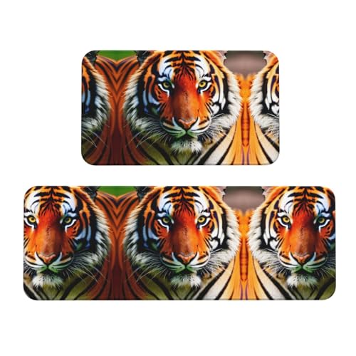 Küchenteppich, Motiv: Tigerstreifen, orangefarbenes Muster, 2 Stück, rutschfeste Küchenmatten für Boden, Waschküche Küchenteppich, Motiv: Tigerstreifen, orangefarbenes Muster, 2 Stück, rutschfeste Küchenmatten für Boden, Waschküche von HGFVY