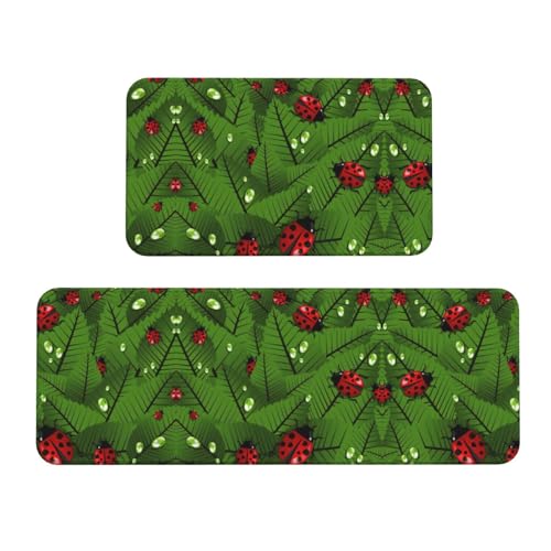 Küchenteppich-Set mit Blättern und Käfern, rutschfest, für Waschbecken, Waschküche, 2 Stück Küchenteppich-Set mit Blättern und Käfern, rutschfest, für Waschbecken, Waschküche, 2 Stück von HGFVY