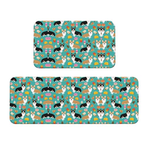Niedlicher Corgi Küchenteppich, Weihnachtsmotiv, rutschfest, für Waschbecken, Waschküche, 2 Stück Niedlicher Corgi Küchenteppich, Weihnachtsmotiv, rutschfest, für Waschbecken, Waschküche, 2 Stück von HGFVY