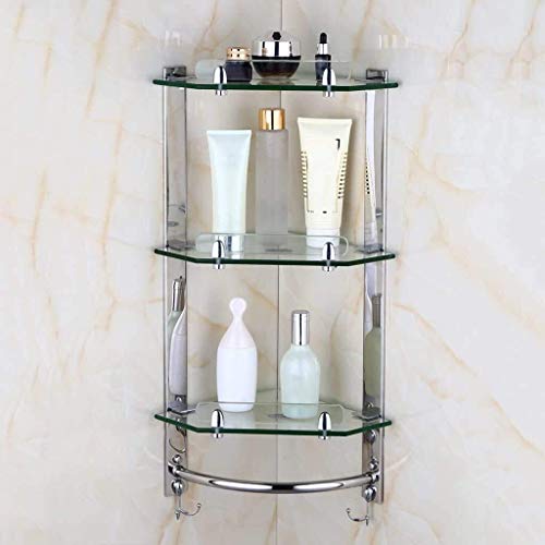 Badezimmer-Eckregal aus Glas, silberfarbener Edelstahl-Handtuchhalter – Duschecke Glasregal – stilvolles und praktisches Badezimmer-Regal von Bathroom Corner Shelves von HGFW