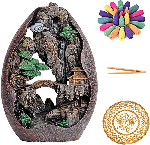 Großer Harzkaskaden-Räucherstäbchenbrenner Harz-Räucherstäbchenhalter mit 100 Reflux-Räucherstäbchen, Heimdeko-Aromatherapie-Zubehör, Wigwam-Kaskaden-Räucherstäbchenbrenner-Set (Braun) von HGIFTHOMEH