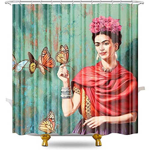 Frida Kahlo Wasserabweisend Shower Curtain Textil Waschbar Anti-Bakteriel Badvorhänge 3D Anti-Schimmel Duschvorhänge 71x79 inches mit 12 Ringe für Badezimmer von HGJDM