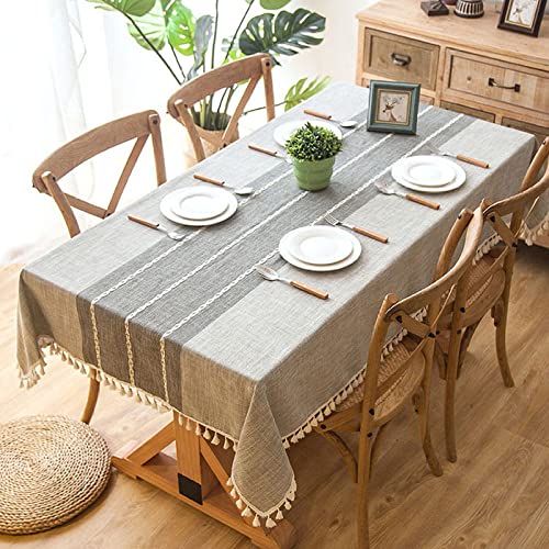HGJH Tischdecke Abwaschbar,Boho Gitternähte Leinen Tischdecke Grau Rechteckige Tischdecken Quaste Tischdecke Natürlicher Baumwollstoff Tischdecke Hochzeitsfeier Essen Bankett Dekoration,120X160Cm von HGJH