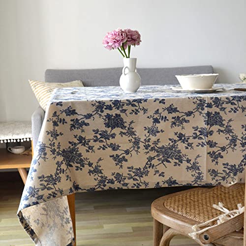 HGJH Tischdecken,Boho Leinen Tischdecke Blau Blumen Bauernhaus Tischdecke Volant Nähte Handgefertigt Natürliche Baumwolle Tischdecke Hochzeit Party Essen Bankett Dekoration,70X70Cm von HGJH