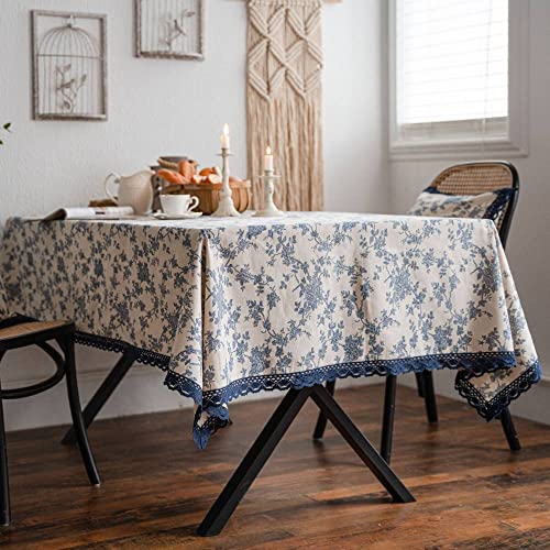 Tischdecke,Retro-Spitzen-Leinen-Tischdecke, Weiße Pastorale, Blaue Rosendruck-Tischdecke, Natürliche Baumwoll-Tischdecke Für Rechteckigen Tisch, Hochzeit, Party, Essen, Bankett, Dekoration, 140 X 25 Tischdecke,Retro-Spitzen-Leinen-Tischdecke, Weiße Pastorale, Blaue Rosendruck-Tischdecke, Natürliche Baumwoll-Tischdecke Für Rechteckigen Tisch, Hochzeit, Party, Essen, Bankett, Dekoration, 140 X 25 von HGJH