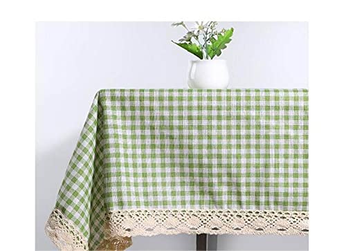 Tischdecke Outdoor,Retro Bauernhaus Leinentischdecke Kariert Grün Bauernhaus Quaste Stickerei Tischdecke Natürlicher Baumwollstoff Tischdecke Hochzeit Party Essen Bankett Dekoration, 120 X 180 cm von HGJH