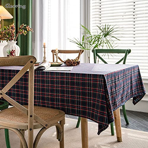 Tischdecken,Boho Plaid Tischdecke Navy Luxus Und Eleganz Tischdecken Pastorale Tischdecke Natürlicher Baumwollstoff Tischdecke Heim Hochzeit Party Party Essen Bankett Dekoration,140X180Cm von HGJH