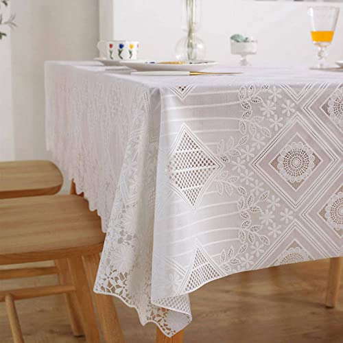 Tischdecken,Tischdecke Aus Europäischer Spitze Abwischbar Weiß Gehäkelt Boho Pastorale Tischdecke Tischdecke Auslaufsicher Hochzeit Party Esszimmer Bankett Picknick Küche Tischdekorati von HGJH